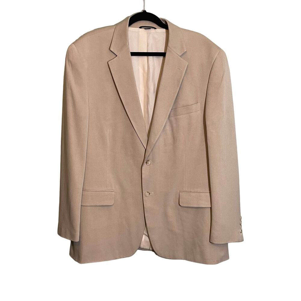 Haspel Mens Poplin Blazer Jacket Size 48 Tan Business Office Formal Corporate